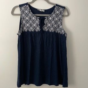 Navy blue embroidered tank